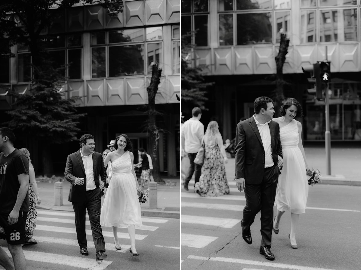 couple crossing street